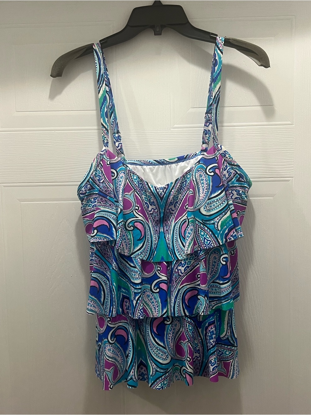 Beach House Ladies Blue/Teal Paisley Tiered Swim Top (only) Size 12
